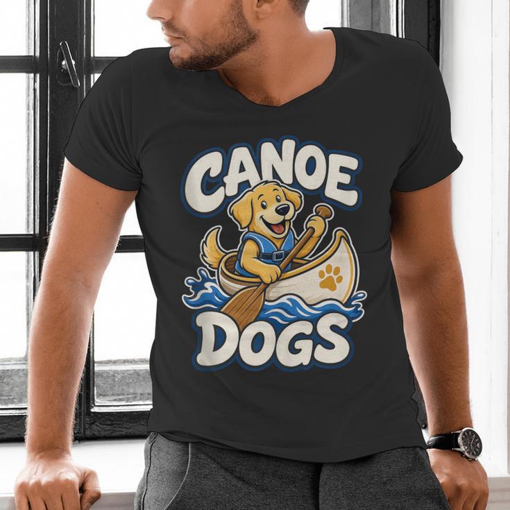 Canoe Dogs Golden Retriever Paddling Graphic Men's V-Neck T-Shirt Canoe Dogs Golden Retriever Paddling Graphic Men's V-Neck T-Shirt