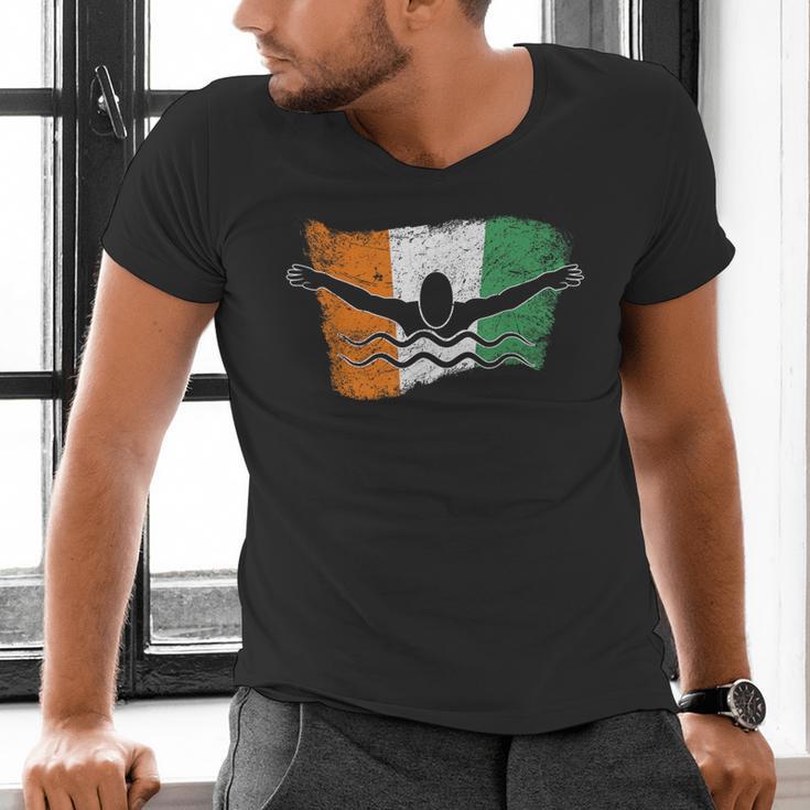 Cool Ireland Flag Vintage Irish Flag Swimmer Fly Swimming Men's V-Neck T-Shirt Cool Ireland Flag Vintage Irish Flag Swimmer Fly Swimming Men's V-Neck T-Shirt