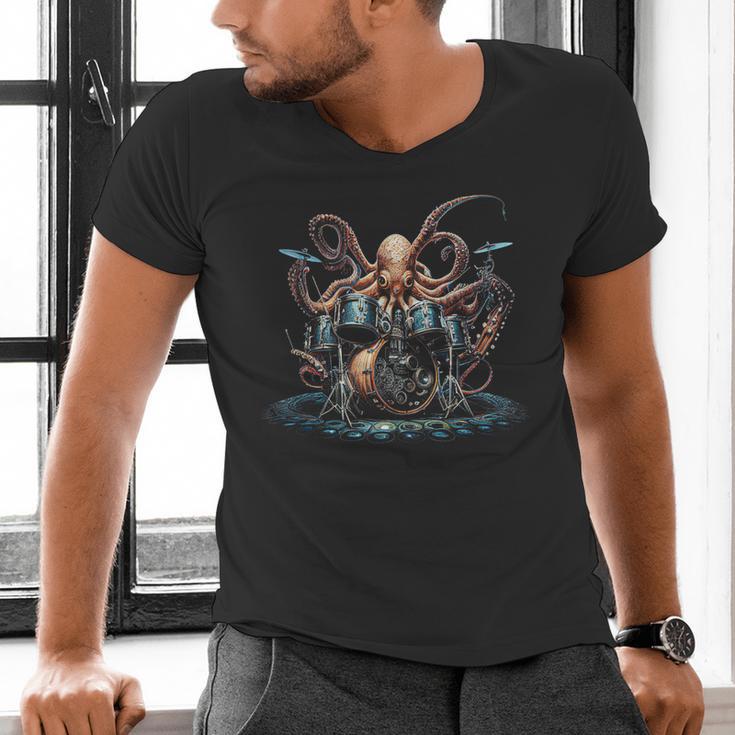 Drum Kit Percussionist Drummer Octopus Playing Drums Men's V-Neck T-Shirt Drum Kit Percussionist Drummer Octopus Playing Drums Men's V-Neck T-Shirt