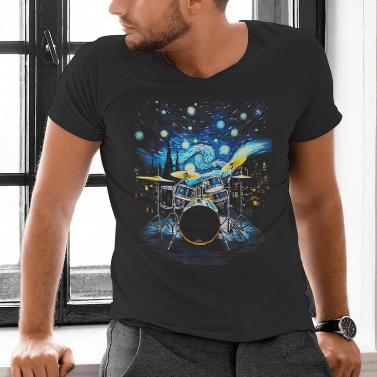 Drum Kit Percussionist Drummer Van Gogh Drums Men's V-Neck T-Shirt Drum Kit Percussionist Drummer Van Gogh Drums Men's V-Neck T-Shirt