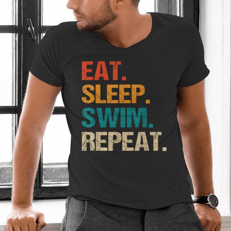 Eat Sleep Swim Repeat Pool Swimmer Water Polo Swimming Men's V-Neck T-Shirt