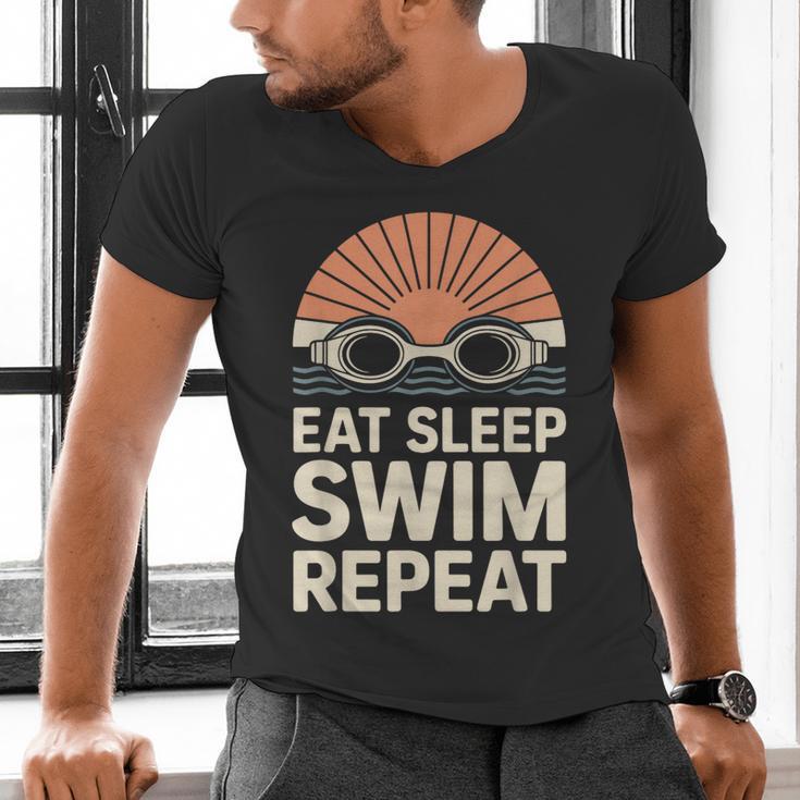 Eat Sleep Swim Repeat Swimmer Swimming Men's V-Neck T-Shirt Eat Sleep Swim Repeat Swimmer Swimming Men's V-Neck T-Shirt