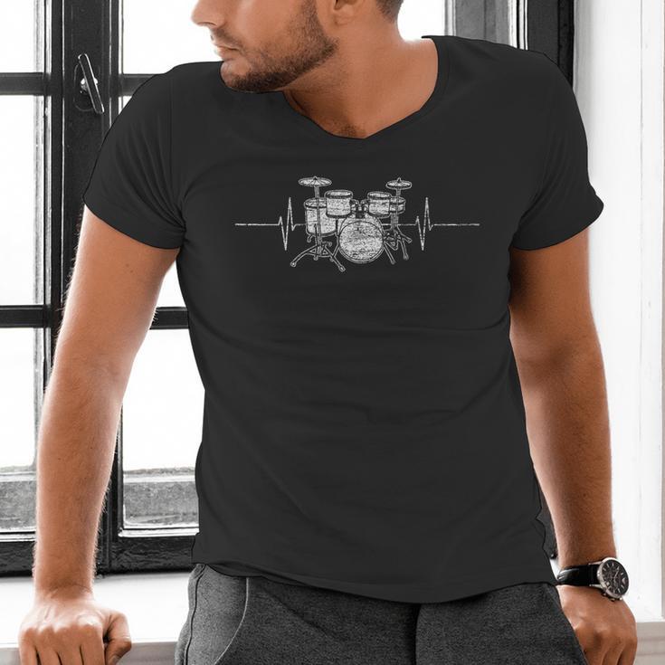 ECG Heartbeat Music Lovers Drumsticks Drum Kit Men's V-Neck T-Shirt ECG Heartbeat Music Lovers Drumsticks Drum Kit Men's V-Neck T-Shirt