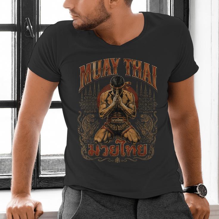 Faded Muay Thai Fighter Nak Muay Thailand Boxing Men's V-Neck T-Shirt Faded Muay Thai Fighter Nak Muay Thailand Boxing Men's V-Neck T-Shirt