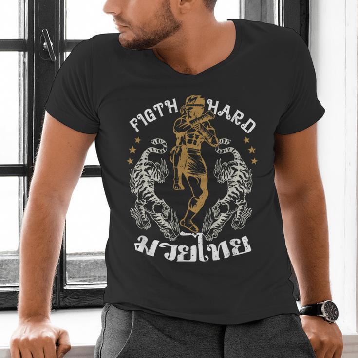 Fight Hard Traditional Fighter Muay Thai Men's V-Neck T-Shirt