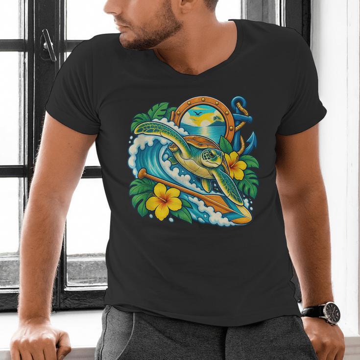 Green Sea Turtle Surfs Past a Canoe Paddle Sleeveless Men's V-Neck T-Shirt Green Sea Turtle Surfs Past a Canoe Paddle Sleeveless Men's V-Neck T-Shirt
