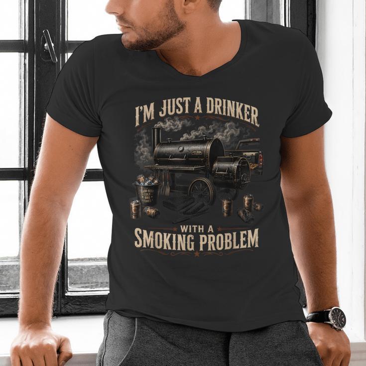 I'm Just A Drinker With A Smoking Problem Grilling BBQ Dads Men's V-Neck T-Shirt