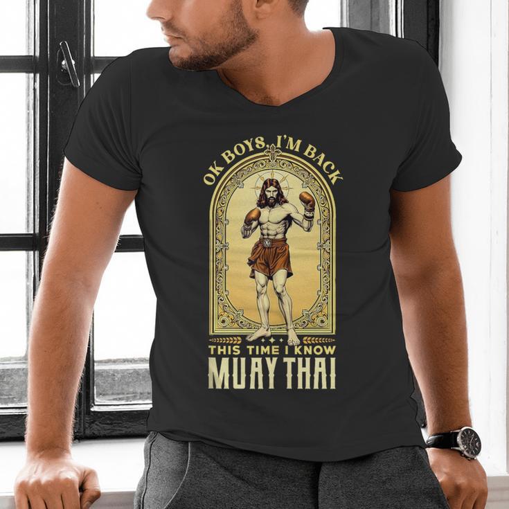 Jesus Knows Muay Thai Boxing Kickboxing MMA Men's V-Neck T-Shirt