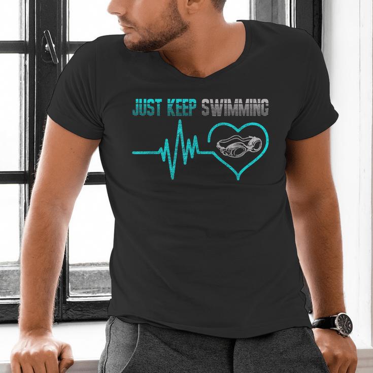 Just Keep Swimming For Swimmers Divers Diving Retro Men's V-Neck T-Shirt Just Keep Swimming For Swimmers Divers Diving Retro Men's V-Neck T-Shirt