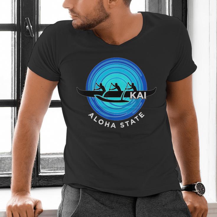 Kai Outrigger Canoe Hawaii Aloha State Paddling Retro Men's V-Neck T-Shirt