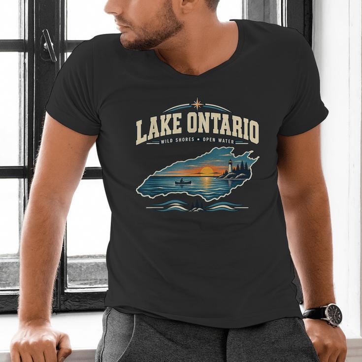 Lakes Lake Ontario Fishing Canoe Lighthouse Outdoor Men's V-Neck T-Shirt Lakes Lake Ontario Fishing Canoe Lighthouse Outdoor Men's V-Neck T-Shirt