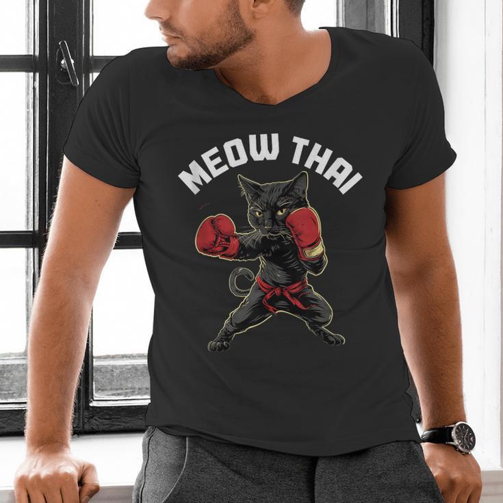 Meow Thai Muay Thai Boxing Cat Martial Arts MMA Boxer Men's V-Neck T-Shirt