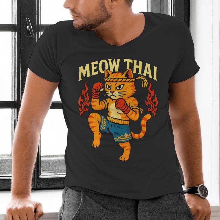 Meow Thai Muay Thai Cat Fighter Pun Dad Joke Men's V-Neck T-Shirt
