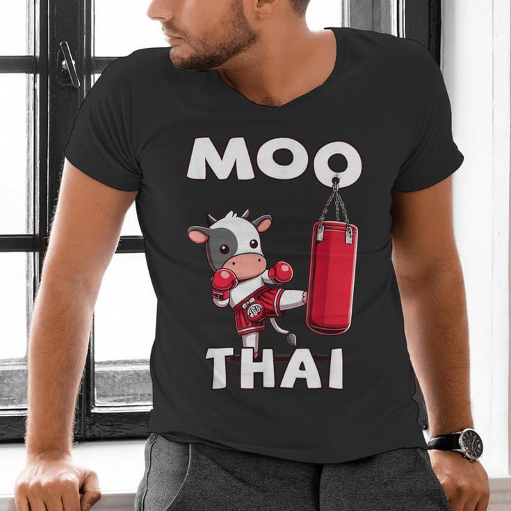 Moo Thai Muay Thai Thai Boxing For Kids Muay Thai Cow Men's V-Neck T-Shirt Moo Thai Muay Thai Thai Boxing For Kids Muay Thai Cow Men's V-Neck T-Shirt