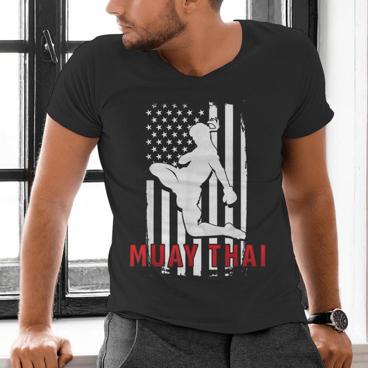Muay Thai American Flag Fighter Patriotic Men's V-Neck T-Shirt