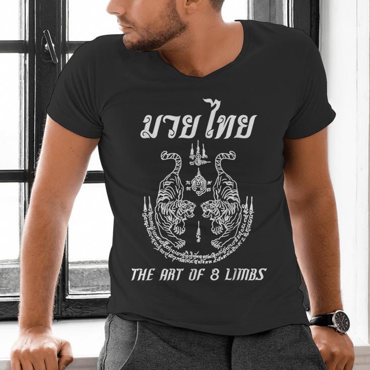Muay Thai The Art Of 8 Limbs Martial Art Sak Yant Twin Tiger Men's V-Neck T-Shirt