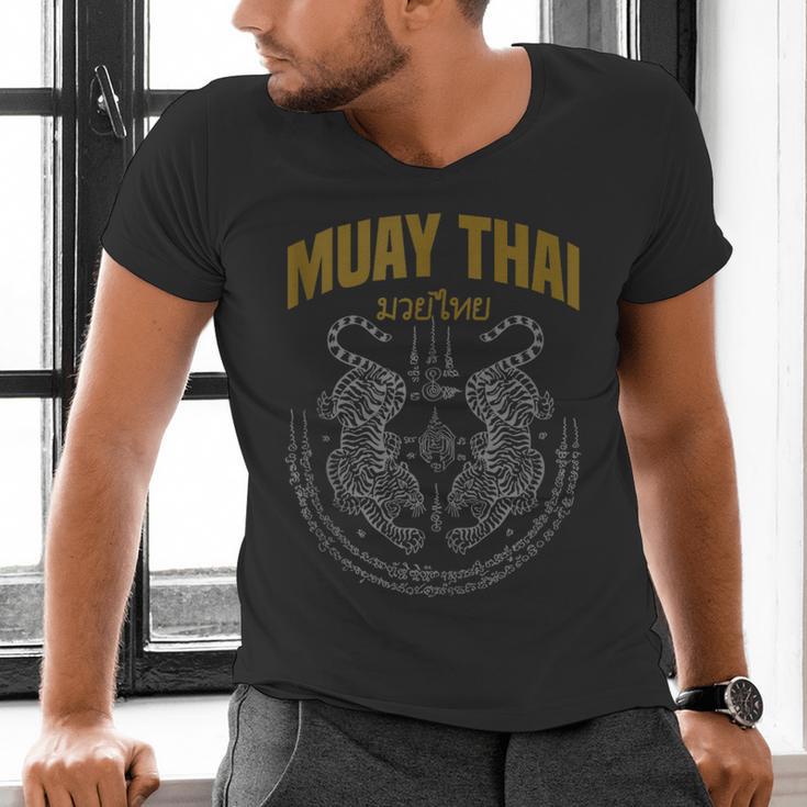 Muay Thai Art Twin Tigers Muay Thai Fighter MMA Martial Arts Men's V-Neck T-Shirt