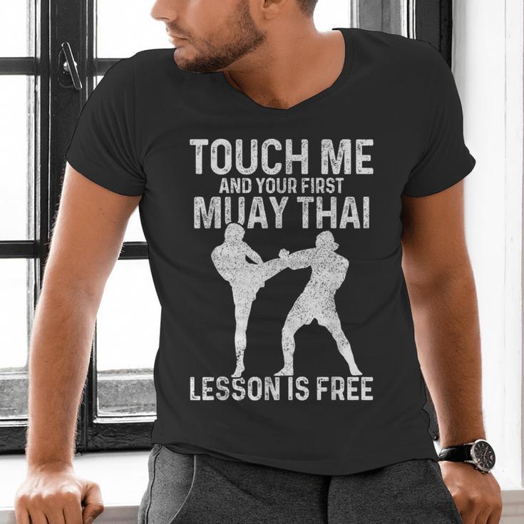 Muay Thai Boxing Kickboxing Your First Lesson Is Free Men's V-Neck T-Shirt