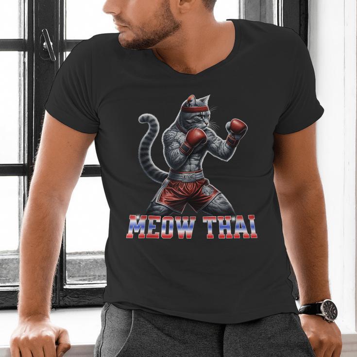 Muay Thai Cat Meow Thai Boxing Men's V-Neck T-Shirt
