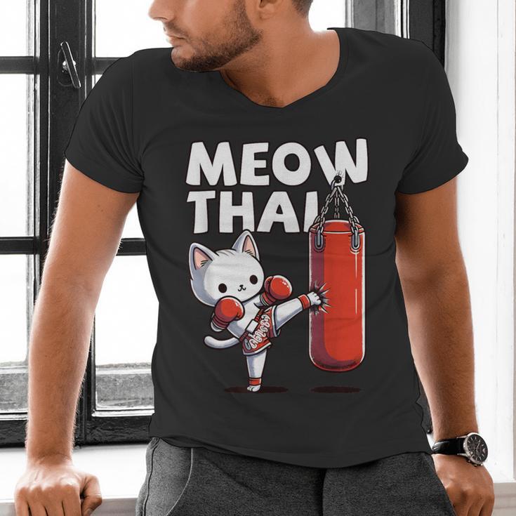Muay Thai Cat Meow Thai Thai Boxing For Youth Muay Thai Men's V-Neck T-Shirt