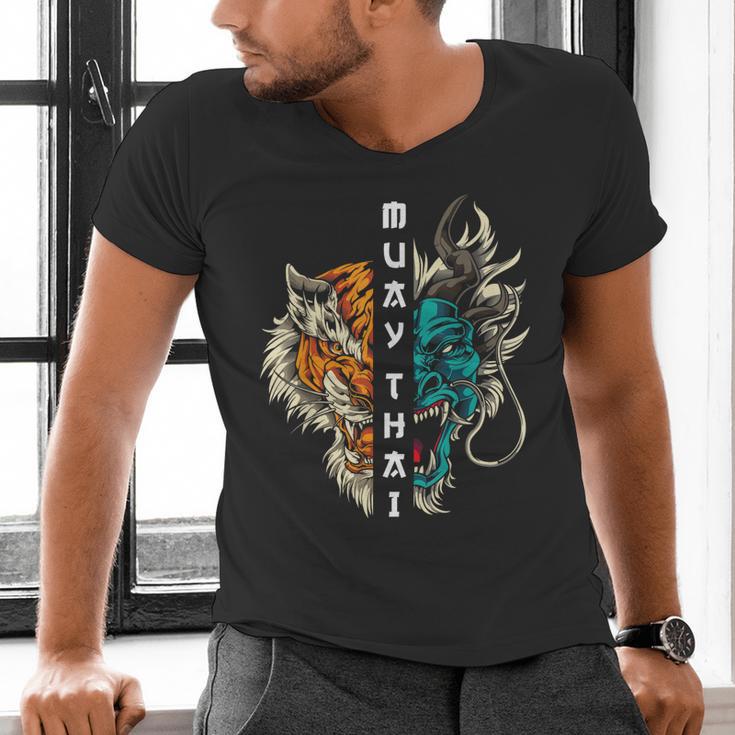 Muay Thai Dragon Tiger Men's V-Neck T-Shirt