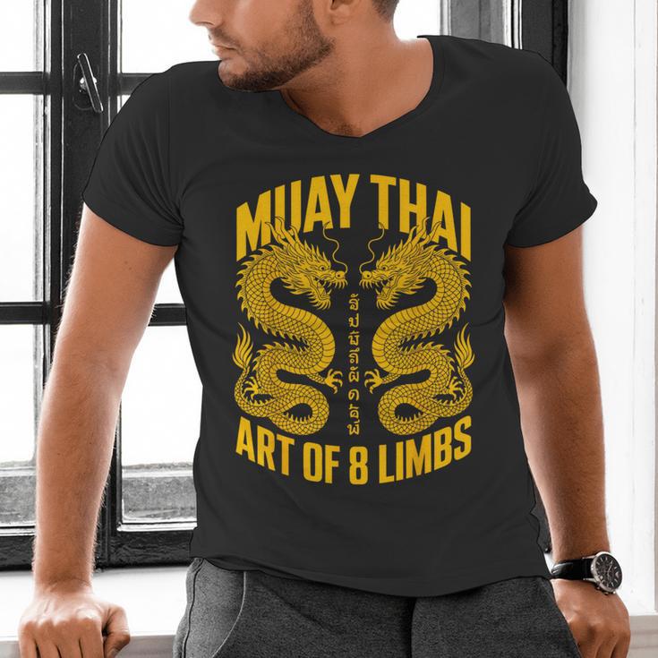 Muay Thai Dragons Thai Boxing Fighter Men's V-Neck T-Shirt