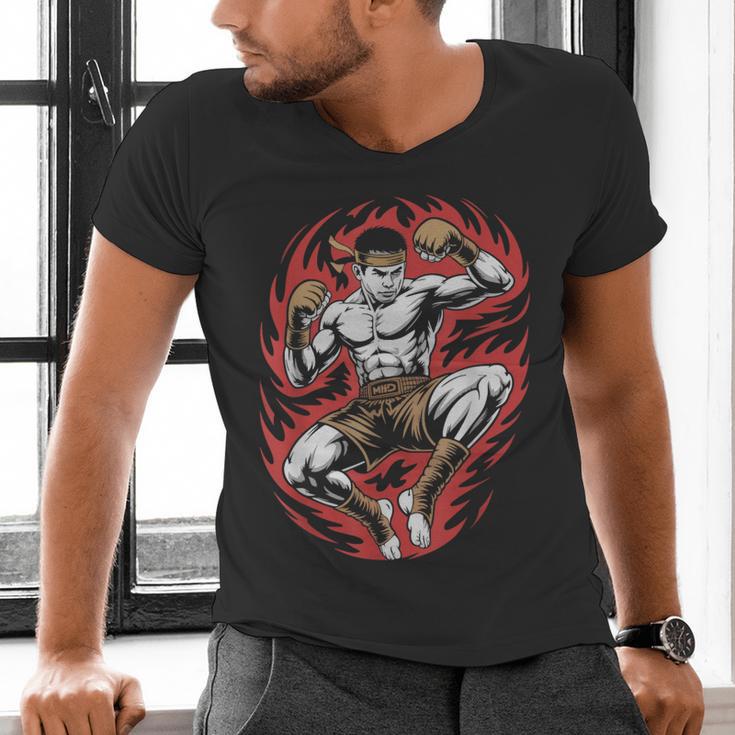 Muay Thai Elbow Strike Silhouette Minimal Clean Sport Men's V-Neck T-Shirt