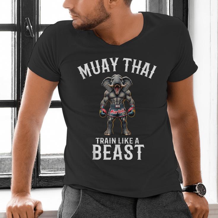 Muay Thai Elephant Kickboxing And Elephant Thai Men's V-Neck T-Shirt