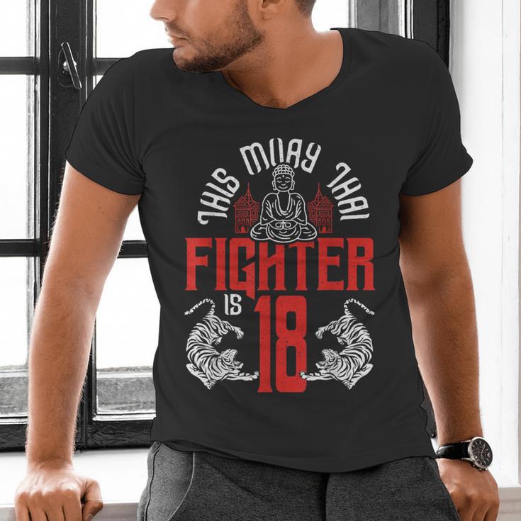 Muay Thai Fighter Is 18 Thai Boxing Muay Thai 18th Birthday Men's V-Neck T-Shirt