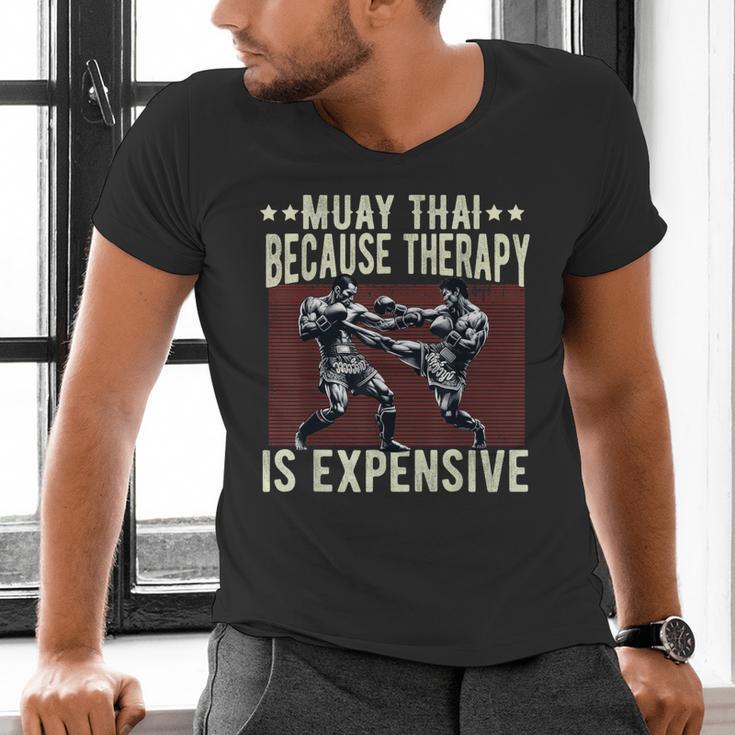 Muay Thai Fighter For Men Dad Boys Thai Kickboxing Fighting Men's V-Neck T-Shirt