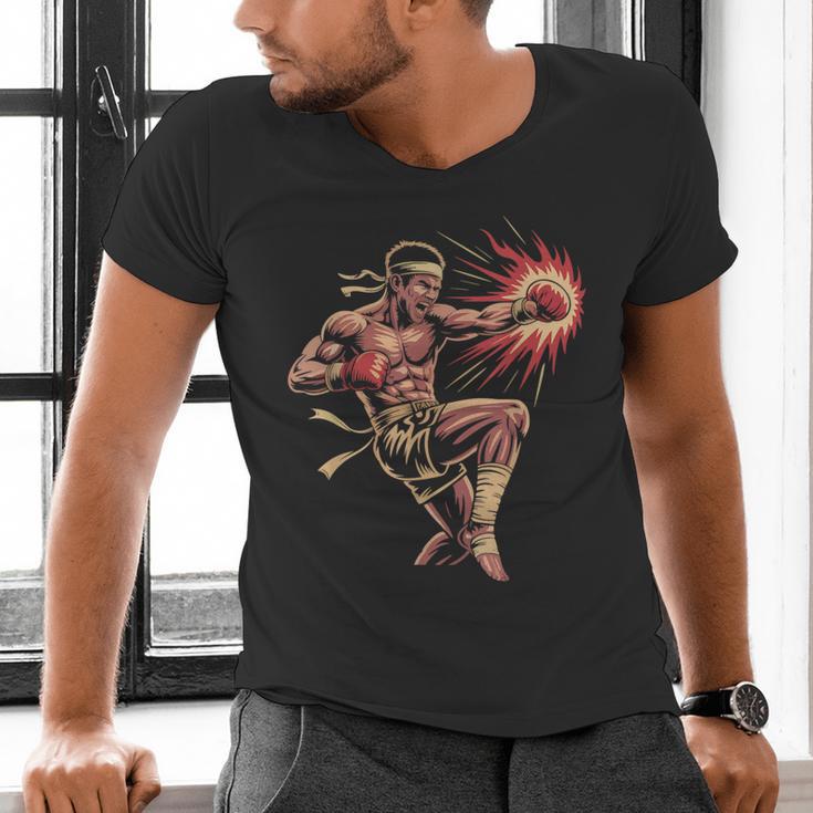 Muay Thai Fighter Southpaw Stance Minimal Silhouette Clean Men's V-Neck T-Shirt Muay Thai Fighter Southpaw Stance Minimal Silhouette Clean Men's V-Neck T-Shirt