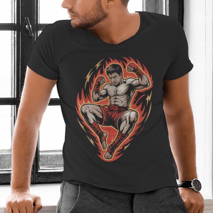 Muay Thai Fighter Teep Push Kick Minimal Line Art Clean Men's V-Neck T-Shirt Muay Thai Fighter Teep Push Kick Minimal Line Art Clean Men's V-Neck T-Shirt