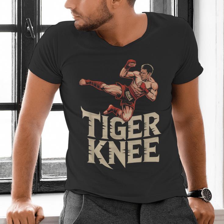 Muay Thai Fighter Tiger Knee Vintage Distressed Badge Men's V-Neck T-Shirt Muay Thai Fighter Tiger Knee Vintage Distressed Badge Men's V-Neck T-Shirt