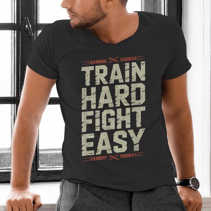 Muay Thai Fighter Train Hard Fight Easy Training Motivation Men's V-Neck T-Shirt