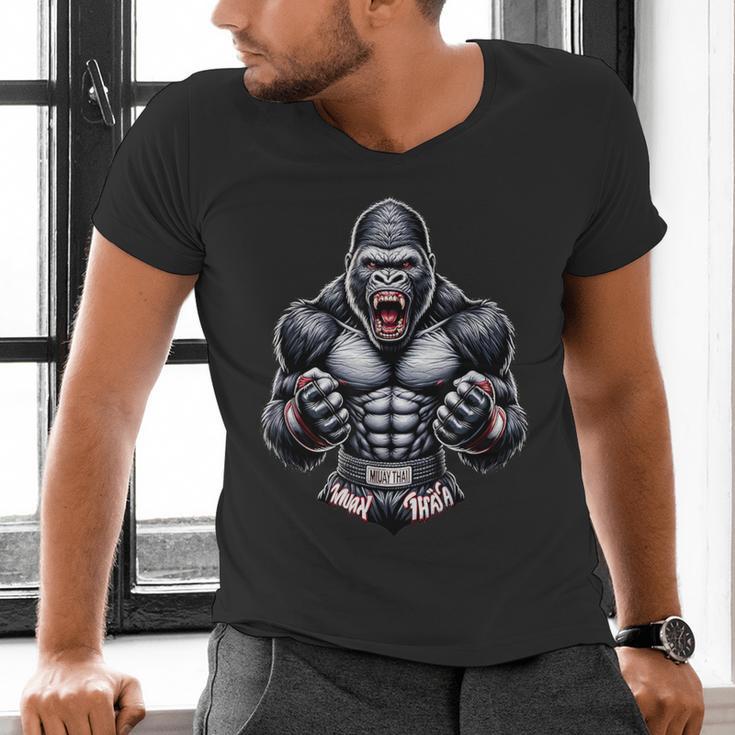 Muay Thai Gorilla Thai Boxing And Fighting Men's V-Neck T-Shirt
