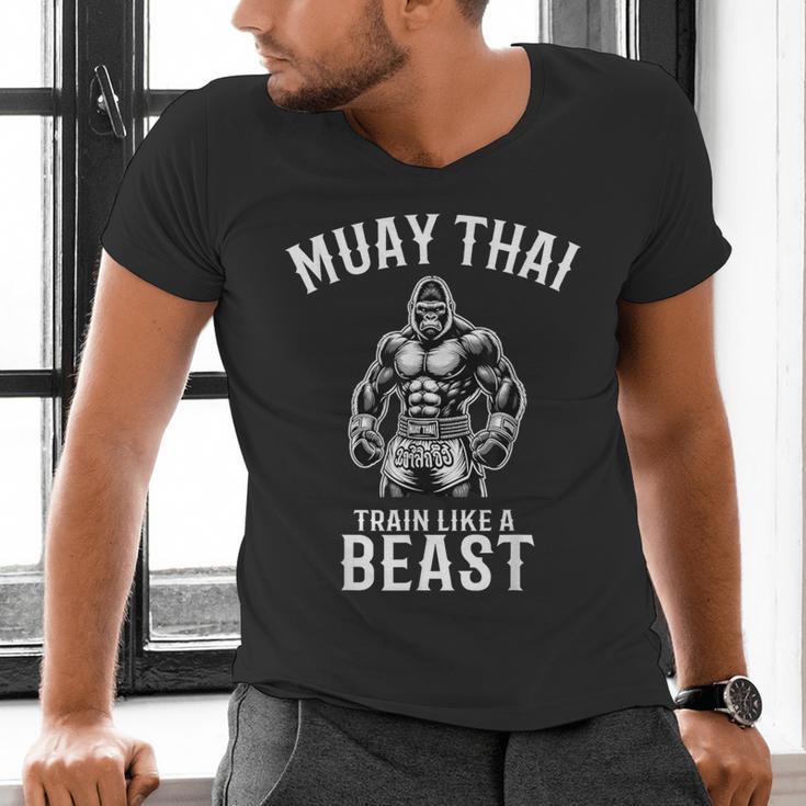 Muay Thai Gorilla Kickboxing And Gorilla Thai Boxing Men's V-Neck T-Shirt Muay Thai Gorilla Kickboxing And Gorilla Thai Boxing Men's V-Neck T-Shirt