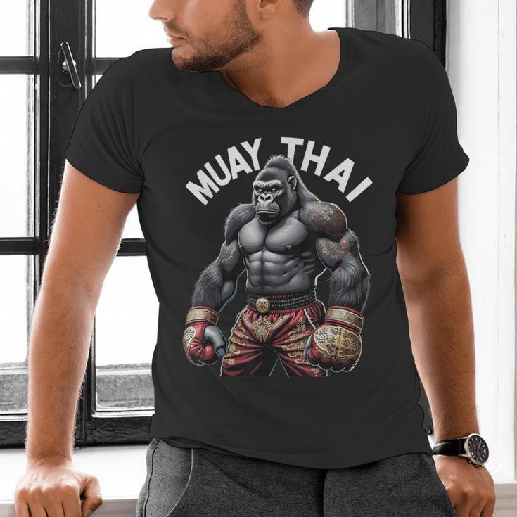 Muay Thai Gorilla Strength Power Fighter Men's V-Neck T-Shirt