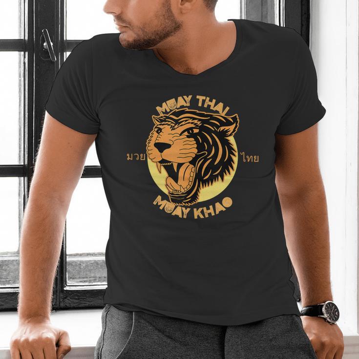 Muay Thai Muay Khao Kickboxing Men's V-Neck T-Shirt Muay Thai Muay Khao Kickboxing Men's V-Neck T-Shirt
