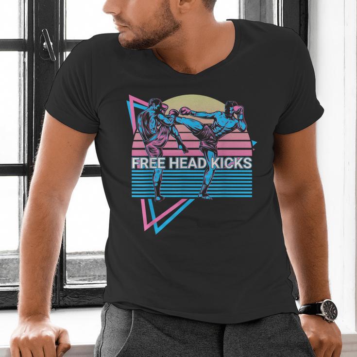 Muay Thai Kickboxing Retro Free Head Kicks Men's V-Neck T-Shirt