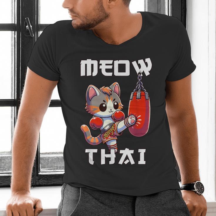 Muay Thai Meow Thai & Thai Boxing Muay Thai Cat Men's V-Neck T-Shirt