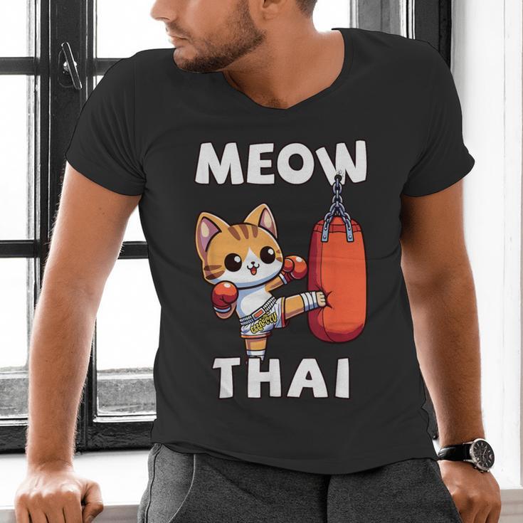 Muay Thai Meow Thai Thai Boxing For Boys Muay Thai Cat Men's V-Neck T-Shirt
