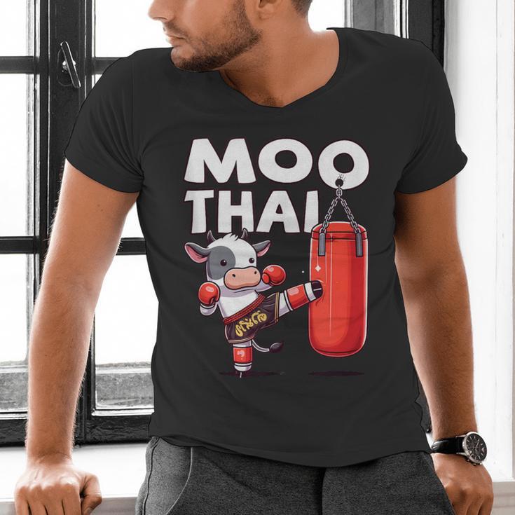 Muay Thai Moo Thai Thai Boxing For Youth Muay Thai Cow Men's V-Neck T-Shirt Muay Thai Moo Thai Thai Boxing For Youth Muay Thai Cow Men's V-Neck T-Shirt