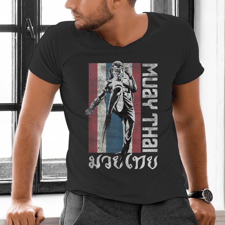 Muay Thai Shirt Thailand Flag Martial Arts Shirt Men's V-Neck T-Shirt