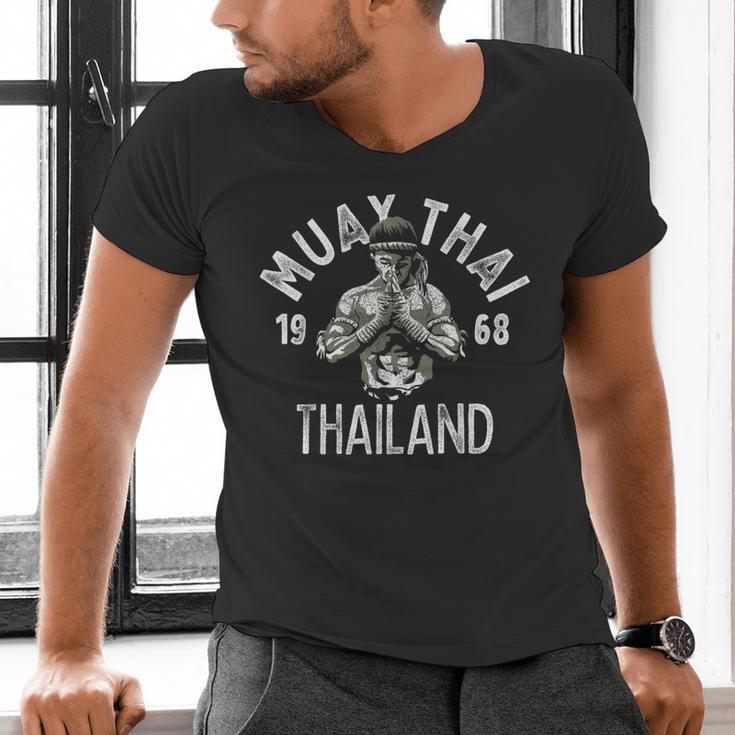 Muay Thai Thailand Vintage Tiger Fighter Training Small Men's V-Neck T-Shirt