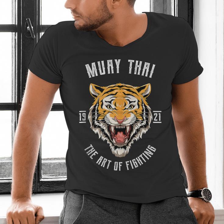 Muay Thai Tiger Thai Boxing Men's V-Neck T-Shirt Muay Thai Tiger Thai Boxing Men's V-Neck T-Shirt