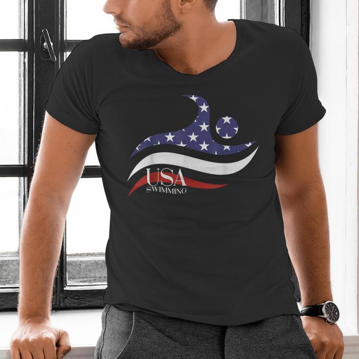 Patriotic American Flag Floating USA Swimming Team Men's V-Neck T-Shirt Patriotic American Flag Floating USA Swimming Team Men's V-Neck T-Shirt