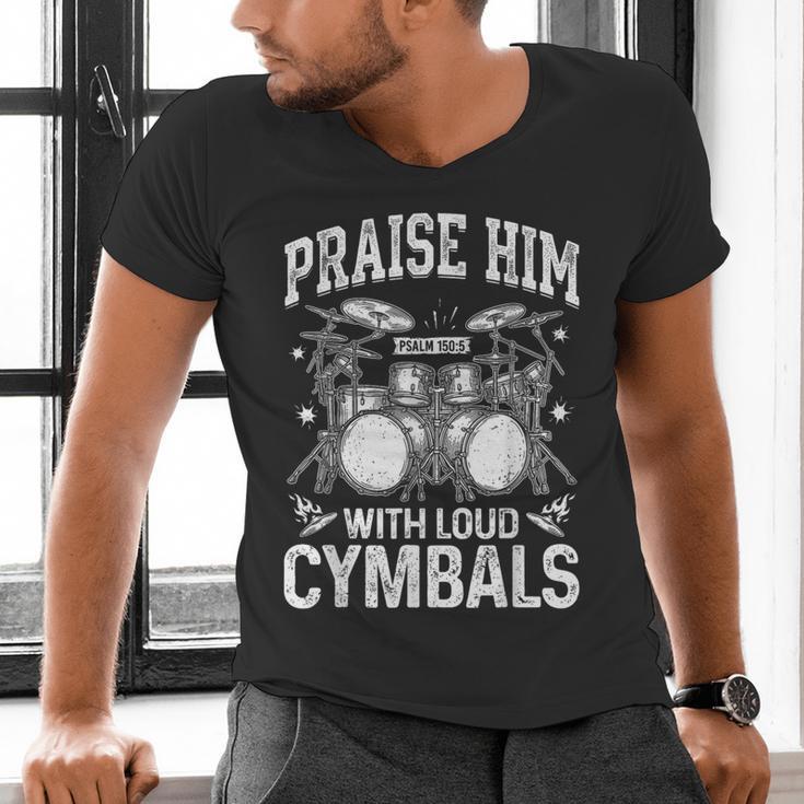 Praise Him With Loud Cymbals Psalm 150-5 Vintage Drum Kit Men's V-Neck T-Shirt