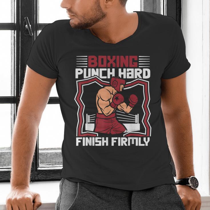 Punch Hard Finish Firmly Kickboxer Fan Muay Thai Boxing Men's V-Neck T-Shirt