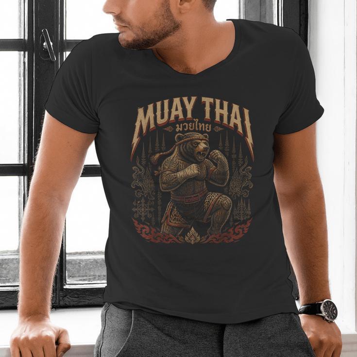 Retro Nak Muay Muay Thai Fighter Thai Boxing Gym Bear Men's V-Neck T-Shirt Retro Nak Muay Muay Thai Fighter Thai Boxing Gym Bear Men's V-Neck T-Shirt