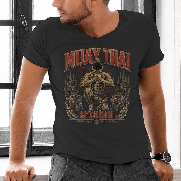 Retro Thailand Muay Thai Thai Boxing Fighter Art Men's V-Neck T-Shirt Retro Thailand Muay Thai Thai Boxing Fighter Art Men's V-Neck T-Shirt